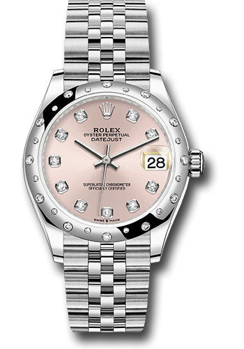Rolex Steel and White Gold Datejust 31 Watch - Domed 24 Diamond Bezel - Pink Diamond Dial - Jubilee Bracelet - 2020 Release - 278344RBR pdj