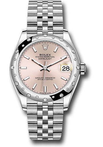 Rolex Steel and White Gold Datejust 31 Watch - Domed 24 Diamond Bezel - Pink Index Dial - Jubilee Bracelet - 2020 Release - 278344RBR pij