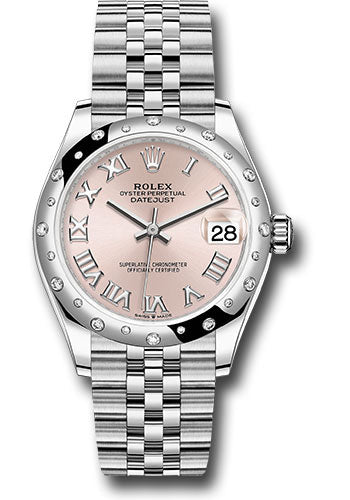 Rolex Steel and White Gold Datejust 31 Watch - Domed 24 Diamond Bezel - Pink Roman Dial - Jubilee Bracelet - 2020 Release - 278344RBR prj