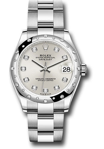 Rolex Steel and White Gold Datejust 31 Watch - Domed 24 Diamond Bezel - Silver Diamond Dial - Oyster Bracelet - 2020 Release - 278344RBR sdo