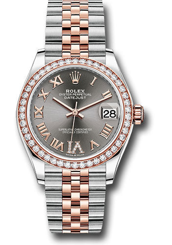 Rolex Steel and Everose Gold Datejust 31 Watch - 46 Diamond Bezel - Dark Rhodium Diamond Roman VI Dial - Jubilee Bracelet - 278381RBR dkrhdr6j