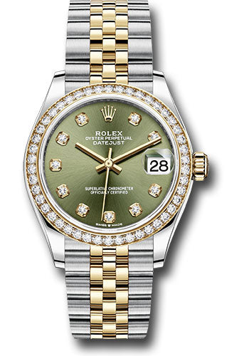 Rolex Steel and Yellow Gold Datejust 31 Watch - Diamond Bezel - Olive Green Diamond Dial - Jubilee Bracelet - 278383RBR ogdj
