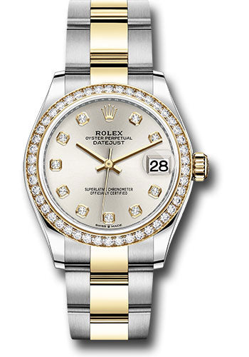 Rolex Steel and Yellow Gold Datejust 31 Watch - Diamond Bezel - Silver Diamond Dial - Oyster Bracelet - 278383RBR sdo
