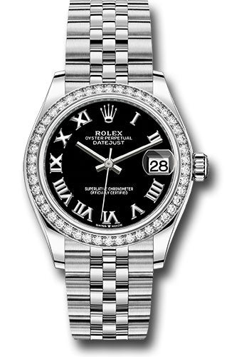 Rolex Steel and White Gold Datejust 31 Watch - Diamond Bezel - Black Roman Dial - Jubilee Bracelet - 278384RBR bkrj