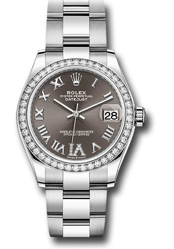 Rolex Steel and White Gold Datejust 31 Watch - Diamond Bezel - Dark Grey Roman Diamond 6 Dial - Oyster Bracelet - 278384RBR dkgdr6o