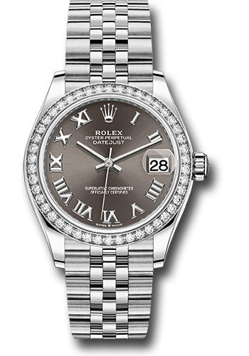 Rolex Steel and White Gold Datejust 31 Watch - Diamond Bezel - Dark Grey Roman Dial - Jubilee Bracelet - 278384RBR dkgrj