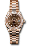 Rolex Everose Gold Lady-Datejust 28 Watch - 44 Diamond Bezel - Chocolate Diamond Star Dial - President Bracelet - 279135RBR cho9dix8dp