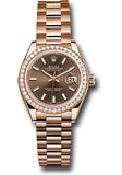 Rolex Everose Gold Lady-Datejust 28 Watch - 44 Diamond Bezel - Chocolate Index Dial - President Bracelet - 279135RBR choip