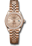 Rolex Everose Gold Lady-Datejust 28 Watch - 44 Diamond Bezel - Pink Sundust Index Dial - Jubilee Bracelet - 279135RBR pij