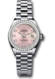Rolex Platinum Lady-Datejust 28 Watch - 44 Diamond Bezel - Pink Diamond Dial - President Bracelet - 279136RBR pdp
