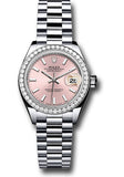Rolex Platinum Lady-Datejust 28 Watch - 44 Diamond Bezel - Pink Index Dial - President Bracelet - 279136RBR pip