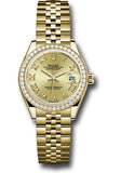 Rolex Yellow Gold Lady-Datejust 28 Watch - 44 Diamond Bezel - Champagne Roman Dial - Jubilee Bracelet - 279138RBR chrj