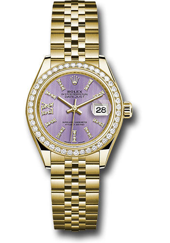 Rolex Yellow Gold Lady-Datejust 28 Watch - 44 Diamond Bezel - Lilac Stripe Diamond Index Dial - Jubilee Bracelet - 279138RBR lils36dix8dj