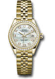 Rolex Yellow Gold Lady-Datejust 28 Watch - 44 Diamond Bezel - Mother-of-Pearl Diamond Dial - Jubilee Bracelet - 279138RBR mdj