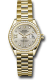 Rolex Yellow Gold Lady-Datejust 28 Watch - 44 Diamond Bezel - Silver Diamond Star Dial - President Bracelet - 279138RBR s9dix8dp