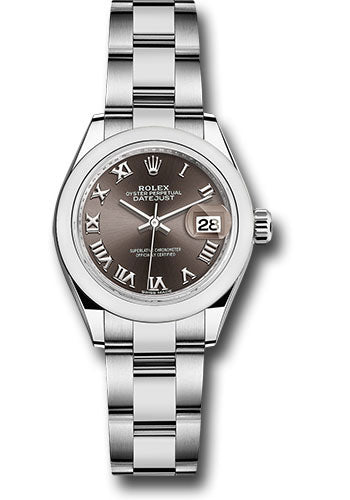 Rolex Steel Lady-Datejust 28 Watch - Domed Bezel - Dark Grey Roman Dial - Oyster Bracelet - 279160 dgro