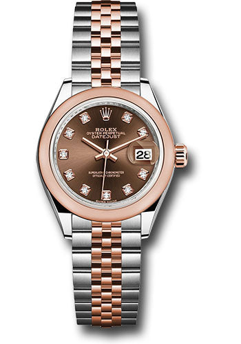 Rolex Steel and Everose Gold Rolesor Lady-Datejust 28 Watch - Domed Bezel - Chocolate Diamond Dial - Jubilee Bracelet - 279161 chodj