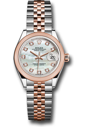 Rolex Steel and Everose Gold Rolesor Lady-Datejust 28 Watch - Domed Bezel - White Mother-Of-Pearl Diamond Dial - Jubilee Bracelet - 279161 mdj