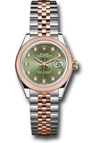 Rolex Steel and Everose Gold Rolesor Lady-Datejust 28 Watch - Domed Bezel - Olive Green Diamond Dial - Jubilee Bracelet - 279161 ogdj