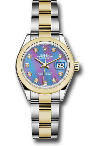 Rolex Steel and Yellow Gold Rolesor Lady-Datejust 28 Watch - Domed Bezel - Lavender Diamond Dial - Oyster Bracelet - 279163 ldo