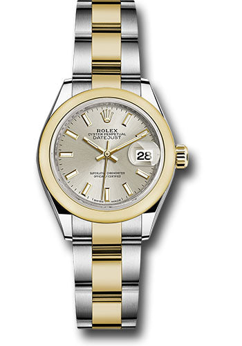 Rolex Steel and Yellow Gold Rolesor Lady-Datejust 28 Watch - Domed Bezel - Silver Index Dial - Oyster Bracelet - 279163 sio