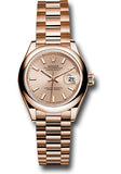 Rolex Everose Gold Lady-Datejust 28 Watch - Domed Bezel - Pink Sundust Index Dial - President Bracelet - 279165 pip