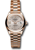Rolex Everose Gold Lady-Datejust 28 Watch - Domed Bezel - Silver Sundust Diamond Star Dial - President Bracelet - 279165 s9dix8dp