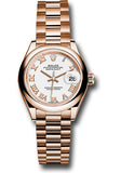 Rolex Everose Gold Lady-Datejust 28 Watch - Domed Bezel - White Roman Dial - President Bracelet - 279165 wrp