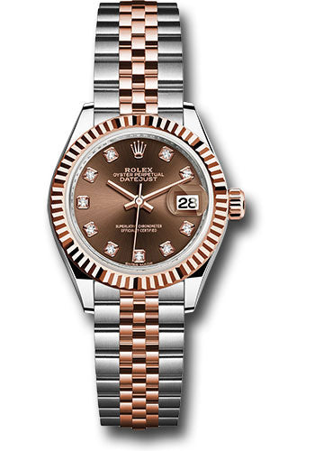 Rolex Steel and Everose Gold Rolesor Lady-Datejust 28 Watch - Fluted Bezel - Chocolate Diamond Dial - Jubilee Bracelet - 279171 chodj