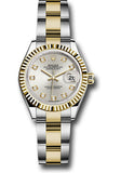 Rolex Steel and Yellow Gold Rolesor Lady-Datejust 28 Watch - Fluted Bezel - Silver Diamond Dial - Oyster Bracelet - 279173 sdo