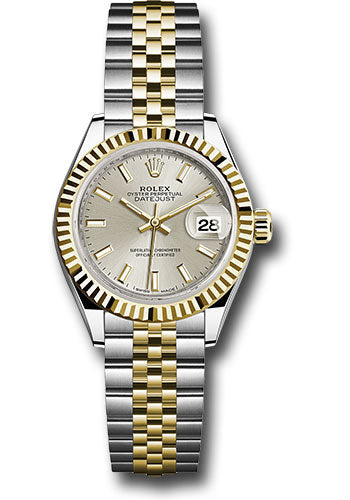 Rolex Steel and Yellow Gold Rolesor Lady-Datejust 28 Watch - Fluted Bezel - Silver Index Dial - Jubilee Bracelet - 279173 sij