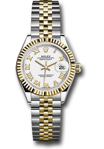 Rolex Steel and Yellow Gold Rolesor Lady-Datejust 28 Watch - Fluted Bezel - White Roman Dial - Jubilee Bracelet - 279173 wrj