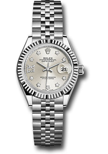 Rolex Steel and White Gold Rolesor Lady-Datejust 28 Watch - Fluted Bezel - Silver Diamond Star Dial - Jubilee Bracelet - 279174 s9dix8dj