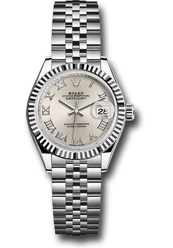 Rolex Steel and White Gold Rolesor Lady-Datejust 28 Watch - Fluted Bezel - Silver Roman Dial - Jubilee Bracelet - 279174 srj