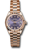 Rolex Everose Gold Lady-Datejust 28 Watch - Fluted Bezel - Aubergine Diamond Dial - President Bracelet - 279175 adp