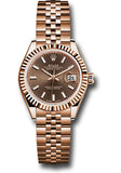 Rolex Everose Gold Lady-Datejust 28 Watch - Fluted Bezel - Chocolate Index Dial - Jubilee Bracelet - 279175 choij