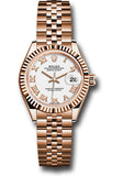 Rolex Everose Gold Lady-Datejust 28 Watch - Fluted Bezel - White Roman Dial - Jubilee Bracelet - 279175 wrj
