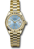 Rolex Yellow Gold Lady-Datejust 28 Watch - Fluted Bezel - Cornflower Blue Stripe Diamond Index Dial - President Bracelet - 279178 cbls36dix8dp