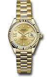 Rolex Yellow Gold Lady-Datejust 28 Watch - Fluted Bezel - Champagne Diamond Star Dial - President Bracelet - 279178 ch9dix8dp