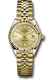 Rolex Yellow Gold Lady-Datejust 28 Watch - Fluted Bezel - Champagne Index Dial - Jubilee Bracelet - 279178 chij