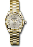 Rolex Yellow Gold Lady-Datejust 28 Watch - Fluted Bezel - Silver Diamond Star Dial - President Bracelet - 279178 s9dix8dp