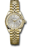 Rolex Yellow Gold Lady-Datejust 28 Watch - Fluted Bezel - Silver Index Dial - Jubilee Bracelet - 279178 sij