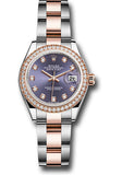 Rolex Steel and Everose Gold Rolesor Lady-Datejust 28 Watch - Diamond Bezel - Aubergine Diamond Dial - Oyster Bracelet - 279381RBR audo