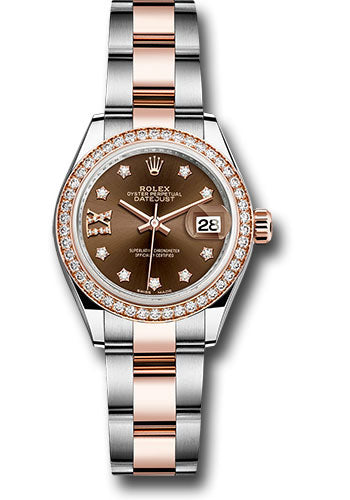 Rolex Steel and Everose Gold Rolesor Lady-Datejust 28 Watch - Diamond Bezel - Chocolate Diamond Star Dial - Oyster Bracelet - 279381RBR cho9dix8do