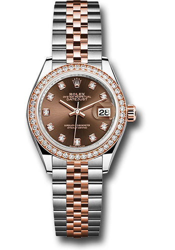 Rolex Steel and Everose Gold Rolesor Lady-Datejust 28 Watch - Diamond Bezel - Chocolate Diamond Dial - Jubilee Bracelet - 279381RBR chodj