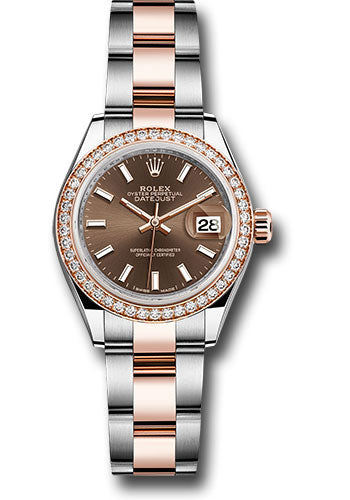 Rolex Steel and Everose Gold Rolesor Lady-Datejust 28 Watch - Diamond Bezel - Chocolate Index Dial - Oyster Bracelet - 279381RBR choio
