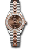 Rolex Steel and Everose Gold Rolesor Lady-Datejust 28 Watch - Diamond Bezel - Chocolate Roman Dial - Jubilee Bracelet - 279381RBR chorj