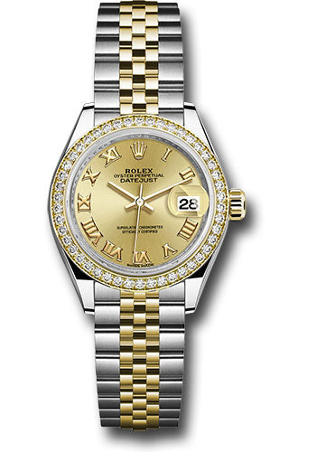 Rolex Steel and Yellow Gold Rolesor Lady-Datejust 28 Watch - Diamond Bezel - Champagne Roman Dial - Jubilee Bracelet - 279383RBR chrj