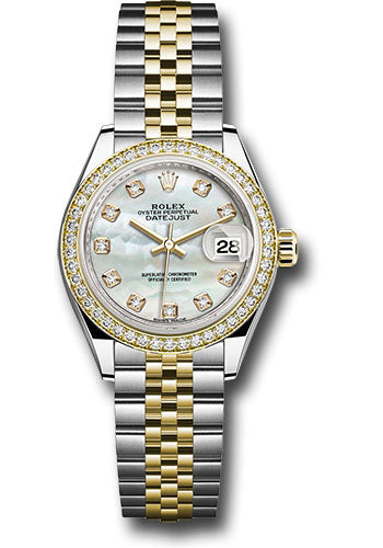 Rolex Steel and Yellow Gold Rolesor Lady-Datejust 28 Watch - Diamond Bezel - White Mother-Of-Pearl Diamond Dial - Jubilee Bracelet - 279383RBR mdj