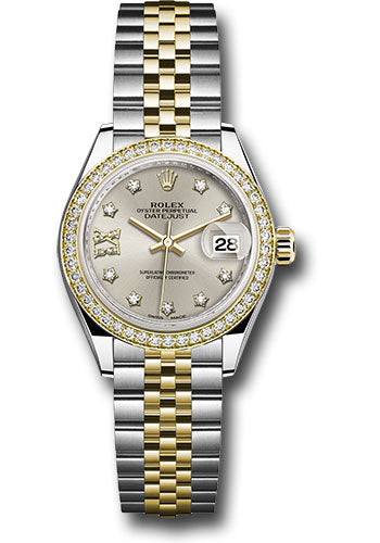 Rolex Steel and Yellow Gold Rolesor Lady-Datejust 28 Watch - Diamond Bezel - Silver Diamond Star Dial - Jubilee Bracelet - 279383RBR s9dix8dj